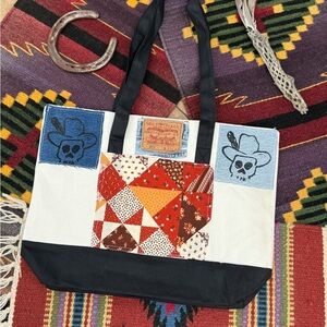 Patchwork Tote Bag with Western Design
